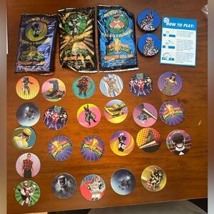 Pogs - Power caps - power rangers 3 unopened packs and 24 opened 2 slammers